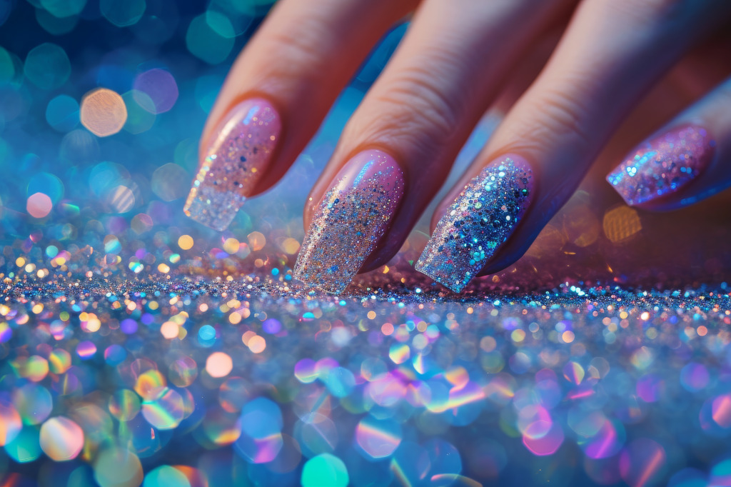 Glitter Nails as a trend of early 2024