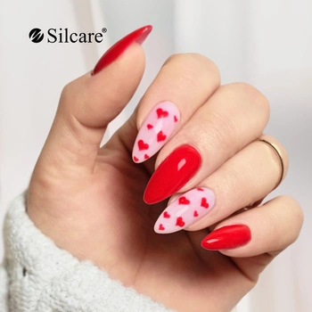 Romantic Valentine's look - red and hearts on hybrid nails