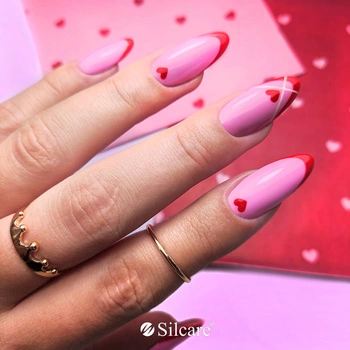 Pink and red French for Valentine's Day – nails with hearts