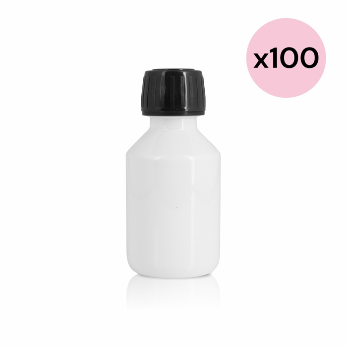 Weiße PET-Flasche mit Korken 100 ml (100 Stück)