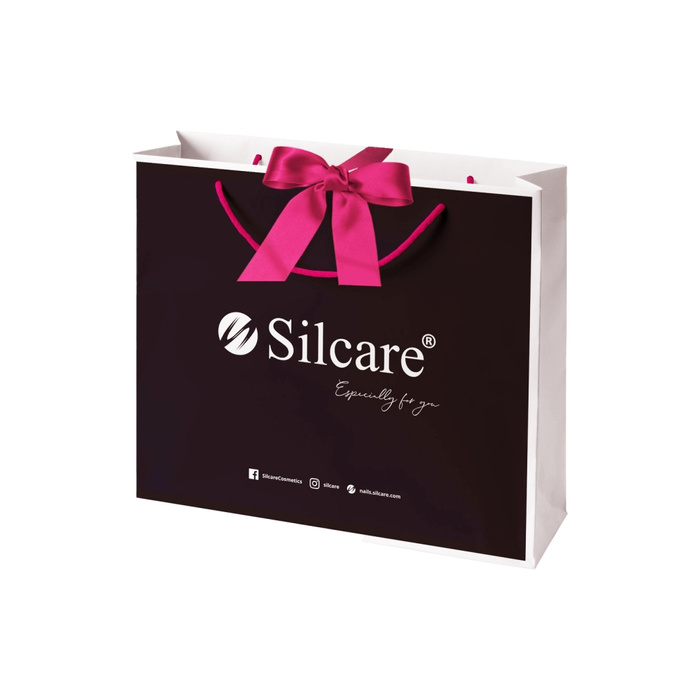 Black gift bag with pink ribbon