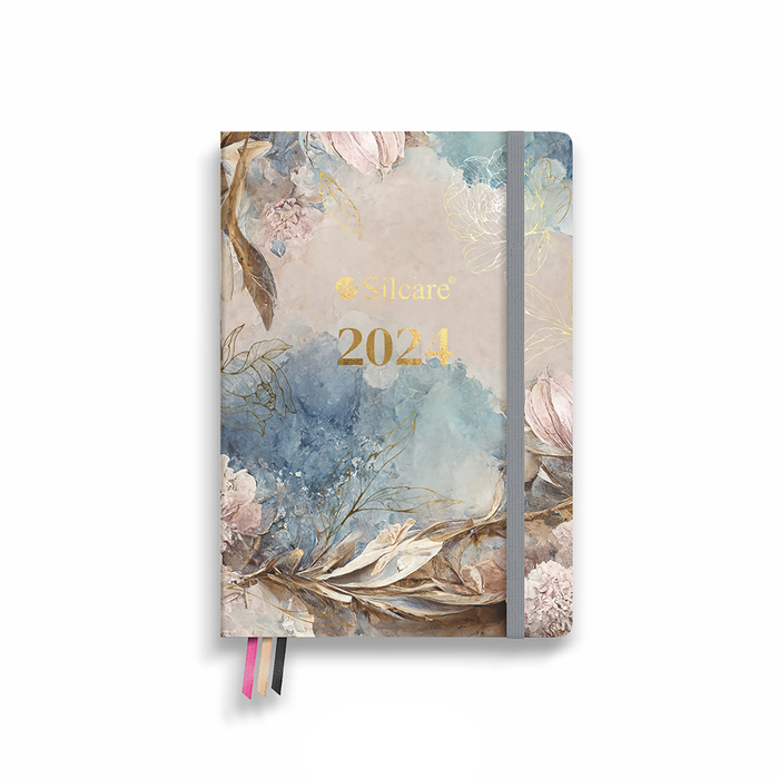 Kalendarz książkowy kwiatowy 2024 z gumką (22,8 cm x 17 cm)