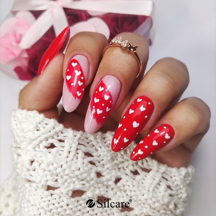 Valentine's Day manicure – heart-shaped decorations